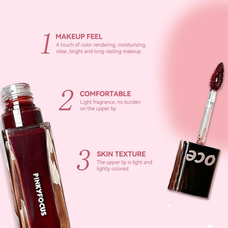 PinkyFocus Radiant Square Tube Mirror Lip Glaze — Long-Lasting Hydration, Non-Transfer, Flawless Skin Tone Enhancement