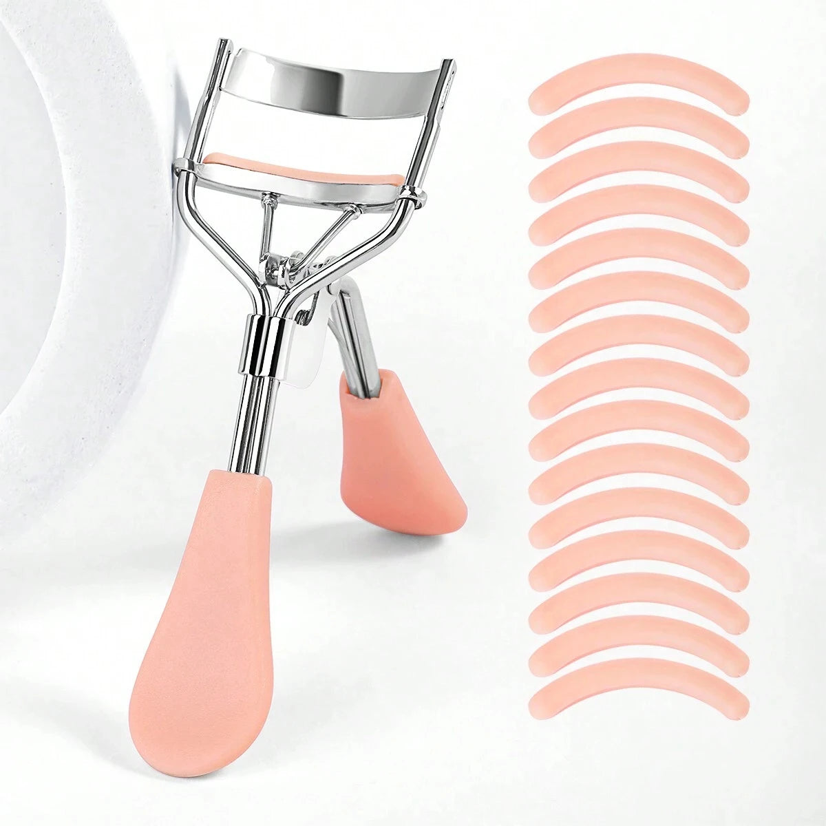 Eyelash Curler and 15 Silicone Pads, Portable Stainless Steel Gold Eyelash Curler