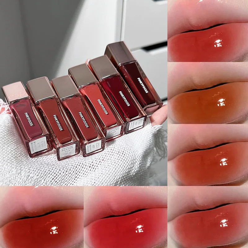 PinkyFocus Radiant Square Tube Mirror Lip Glaze — Long-Lasting Hydration, Non-Transfer, Flawless Skin Tone Enhancement