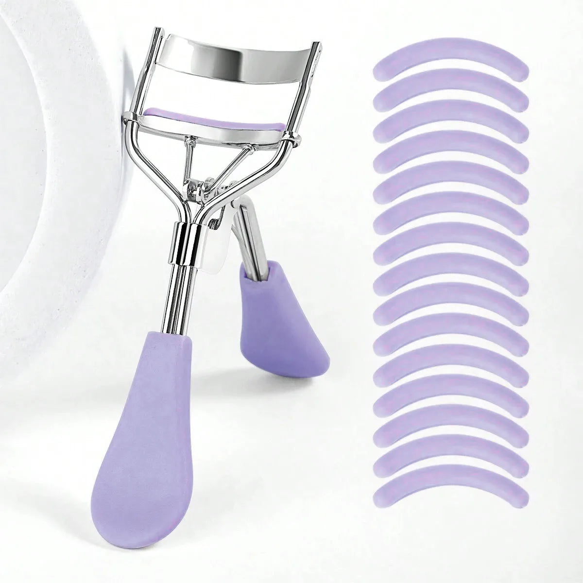 Eyelash Curler and 15 Silicone Pads, Portable Stainless Steel Gold Eyelash Curler